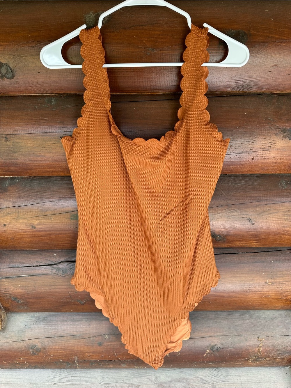 aerie Rust Orange Scalloped One-Piece Swimsuit XLT